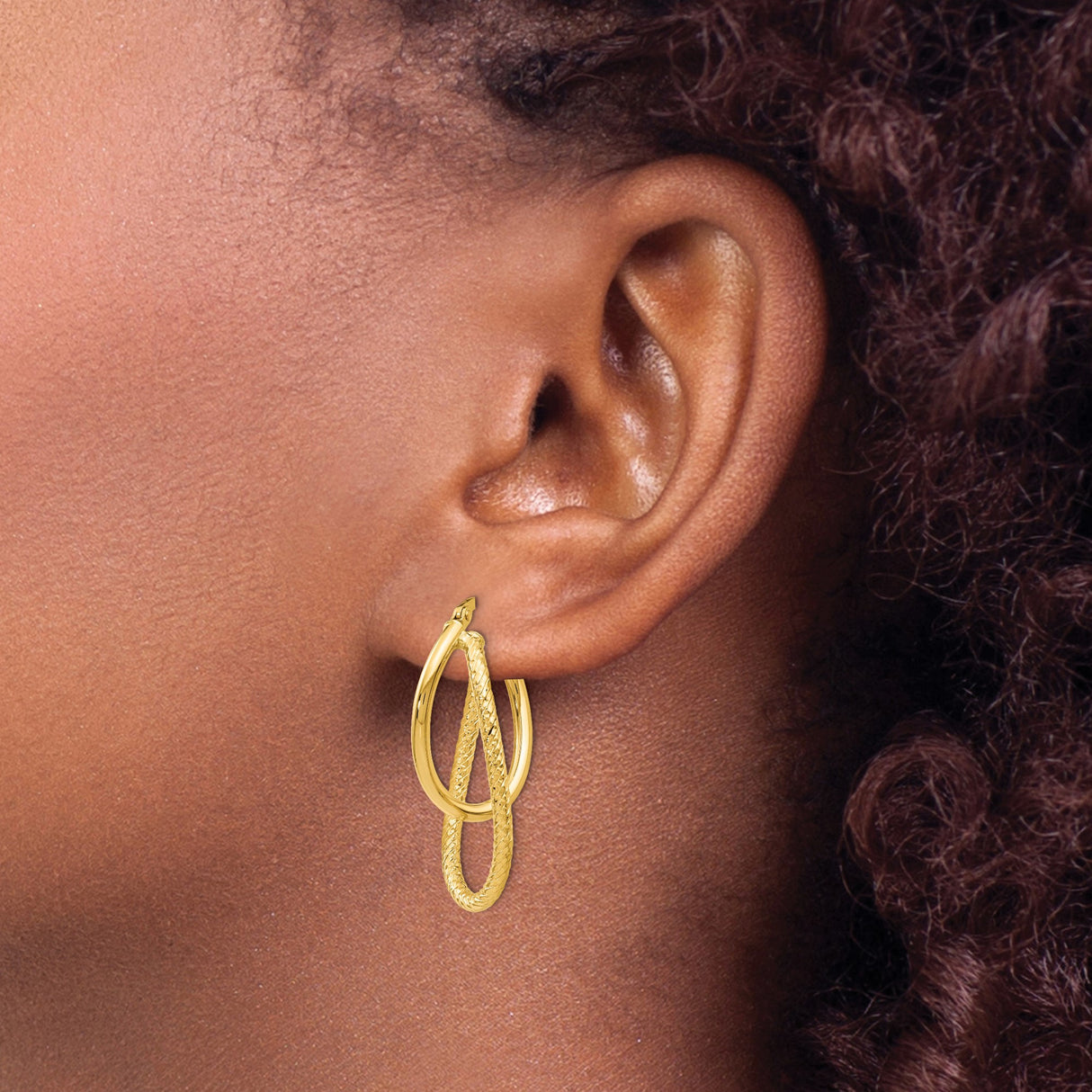14k White Gold Oval Hoop Earrings with Twisted Double-Layered Polished Design