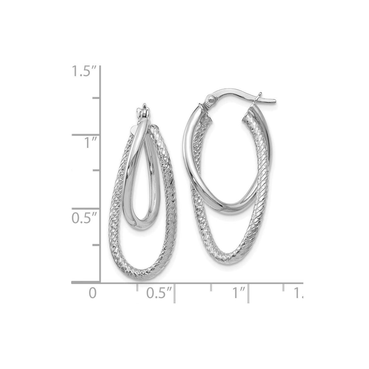 14k White Gold Oval Hoop Earrings with Twisted Double-Layered Polished Design