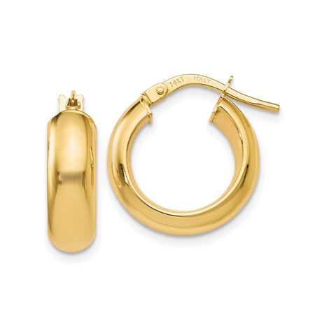 14k Yellow Gold Hoop Earrings, Chunky Rounded Design, High Polish Classic Italian Style