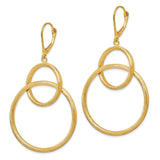 14k Yellow Gold Dangle Earrings with Interlinked Open Oval and Circle Hoops, Satin Finish, Geometric Design