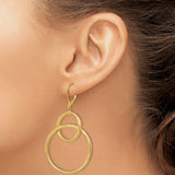 14k Yellow Gold Dangle Earrings with Interlinked Open Oval and Circle Hoops, Satin Finish, Geometric Design
