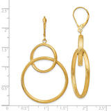 14k Yellow Gold Dangle Earrings with Interlinked Open Oval and Circle Hoops, Satin Finish, Geometric Design