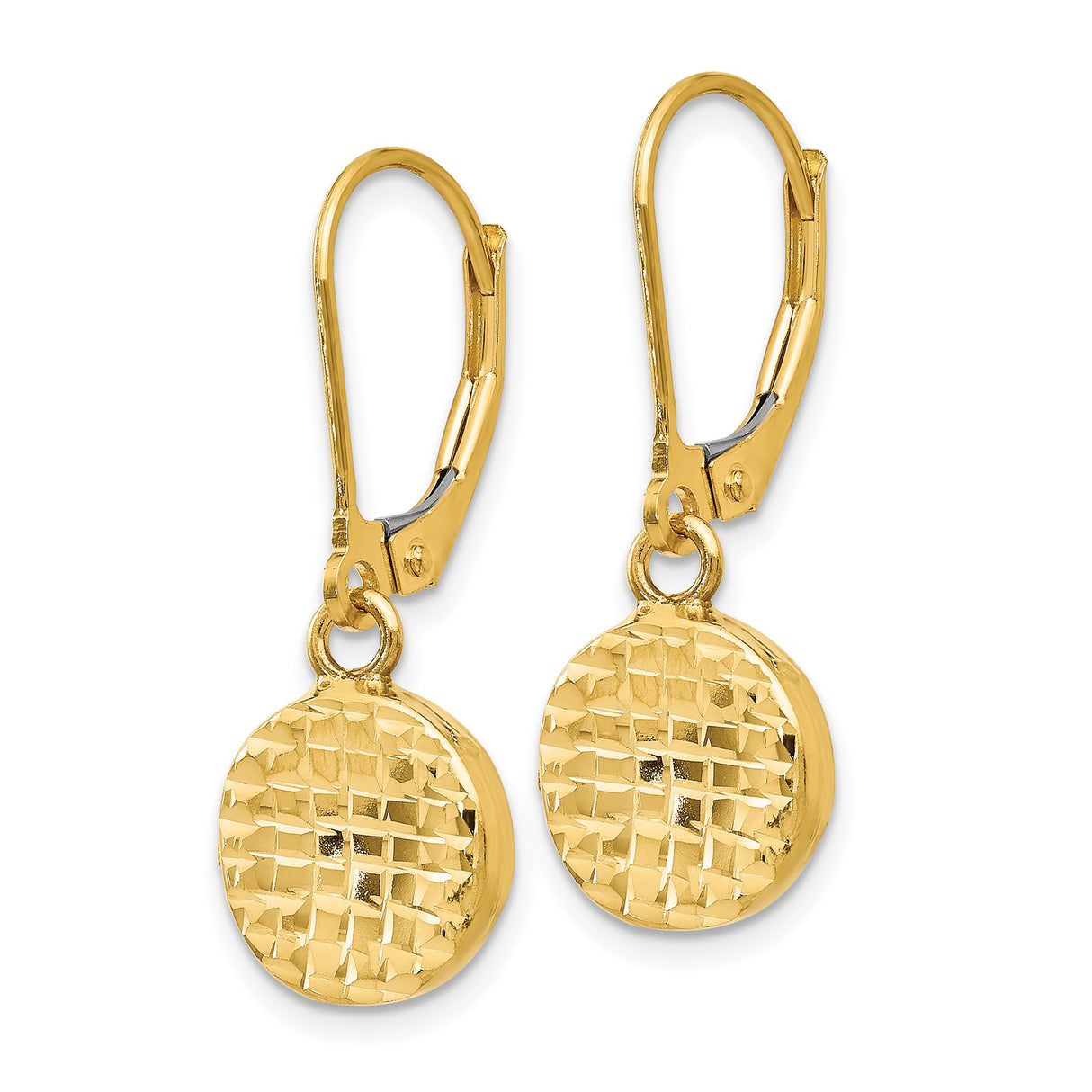 14k Yellow Gold Dangle Earrings with Hammered Round Discs and Textured Finish
