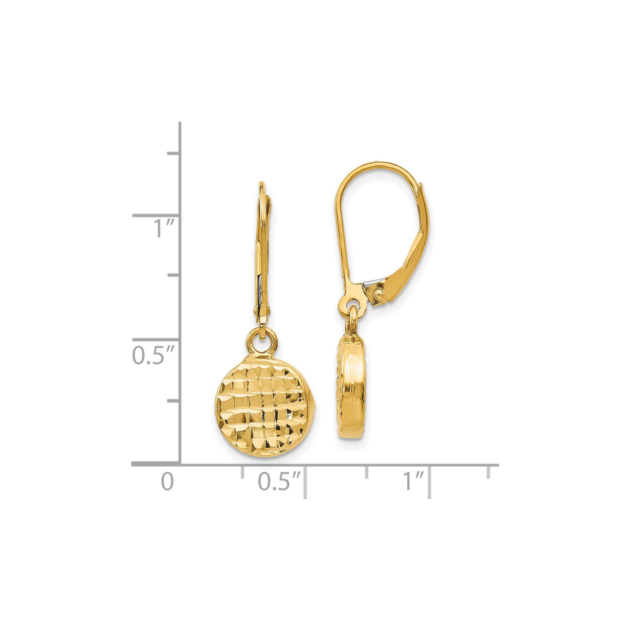 14k Yellow Gold Dangle Earrings with Hammered Round Discs and Textured Finish