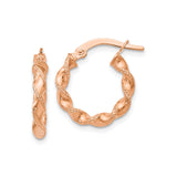 14k Rose Gold Hoop Earrings with Twisted Polished and Textured Rope Design