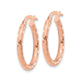 14k Rose Gold Hoop Earrings, Textured Square Pattern, Lightweight Modern Design for Women