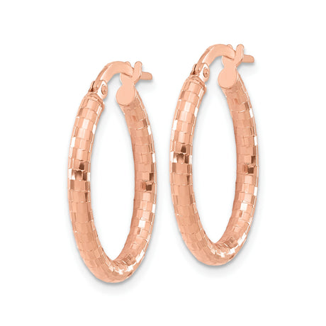 14k Rose Gold Hoop Earrings, Textured Square Pattern, Lightweight Modern Design for Women