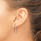14k Rose Gold Hoop Earrings, Textured Square Pattern, Lightweight Modern Design for Women