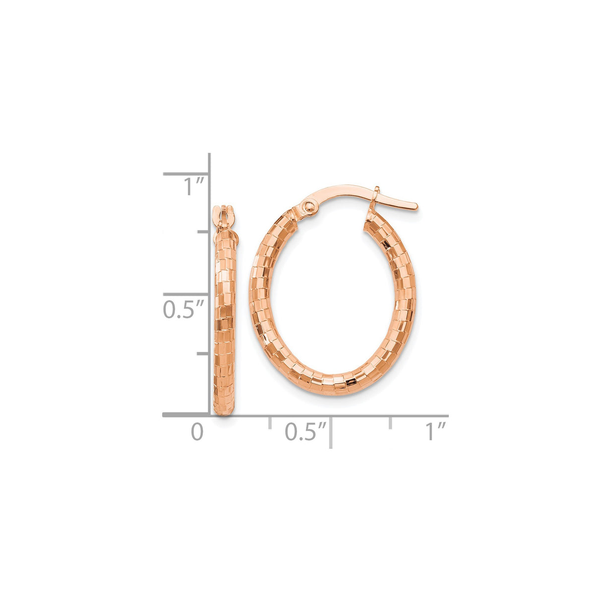 14k Rose Gold Hoop Earrings, Textured Square Pattern, Lightweight Modern Design for Women