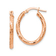 14k Rose Gold Hoop Earrings, Textured Square Pattern, Lightweight Modern Design for Women