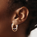 14k Yellow Gold Twisted Hoop Earrings, Two-Tone Infinity Design, Polished Interlocking Loops