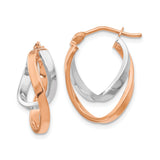 14k Yellow Gold Twisted Hoop Earrings, Two-Tone Infinity Design, Polished Interlocking Loops