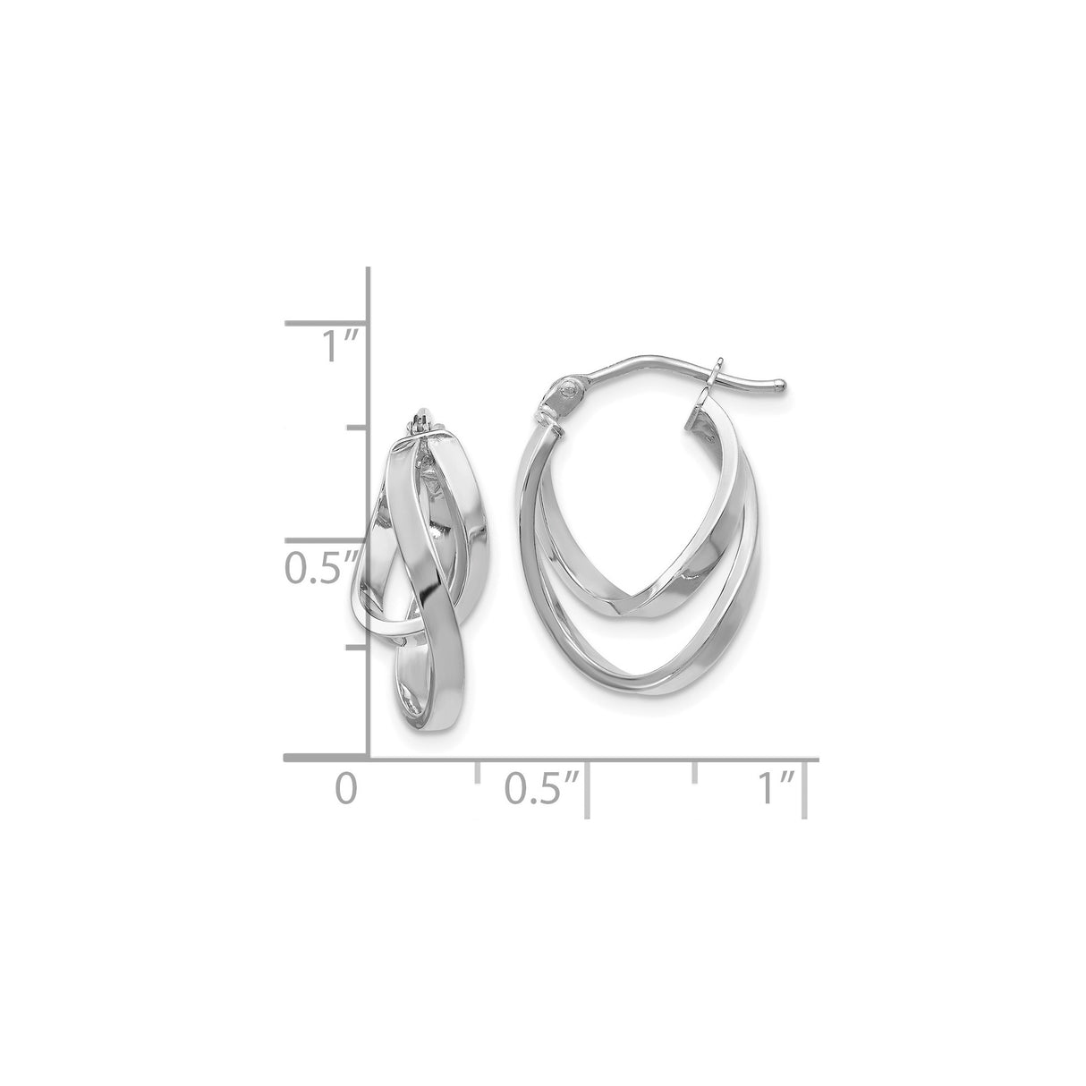 14k Yellow Gold and Rhodium Twisted Hoop Earrings, Crossover Design, Lightweight for Women