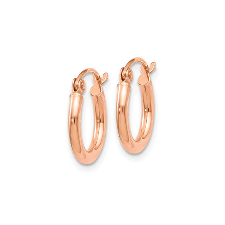 14k Rose Gold Hoop Earrings, Classic Round Minimalist Design with Latch Back Closure