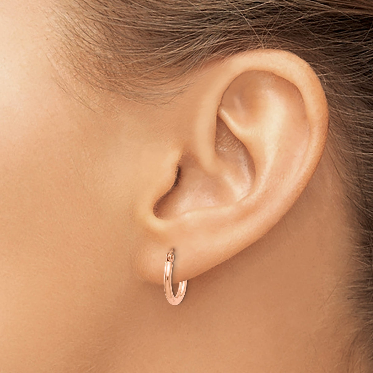 14k Rose Gold Hoop Earrings, Classic Round Minimalist Design with Latch Back Closure