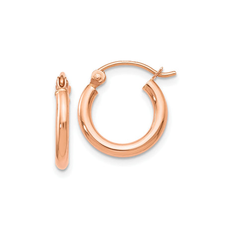14k Rose Gold Hoop Earrings, Classic Round Minimalist Design with Latch Back Closure
