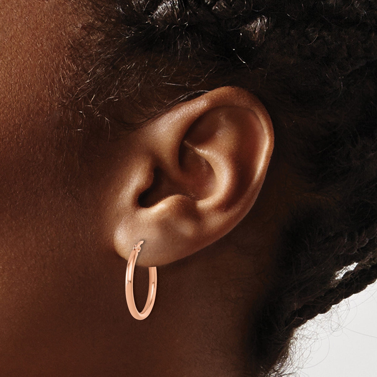 14k Rose Gold Hoop Earrings, Polished Medium Round Hoops, Minimalist Modern Style for Women