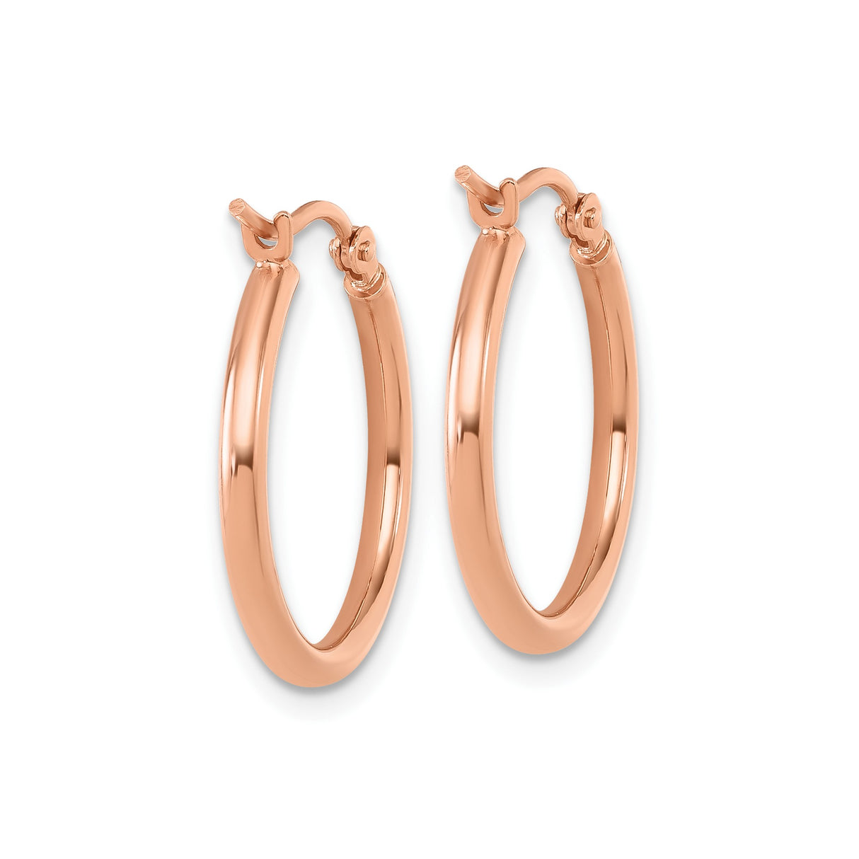 14k Rose Gold Hoop Earrings, Polished Medium Round Hoops, Minimalist Modern Style for Women