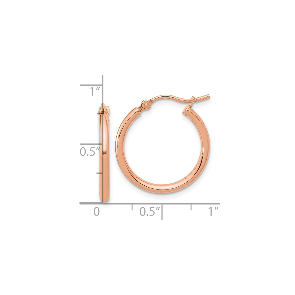 14k Rose Gold Hoop Earrings, Polished Medium Round Hoops, Minimalist Modern Style for Women