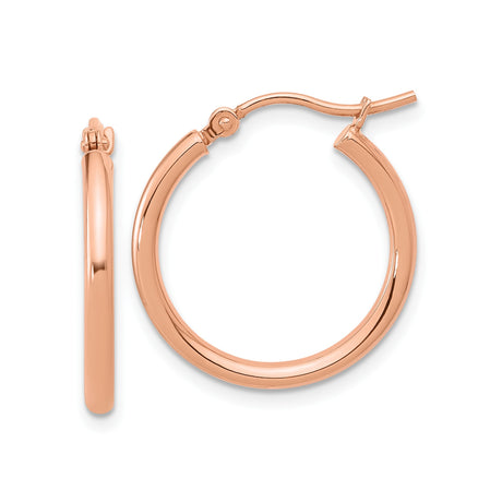 14k Rose Gold Hoop Earrings, Polished Medium Round Hoops, Minimalist Modern Style for Women