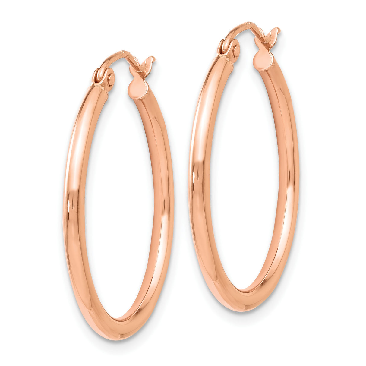 14k Rose Gold Hoop Earrings, Polished Finish Minimalist Round Hoops, Latch Back Closure