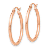 14k Rose Gold Hoop Earrings, Polished Finish Minimalist Round Hoops, Latch Back Closure