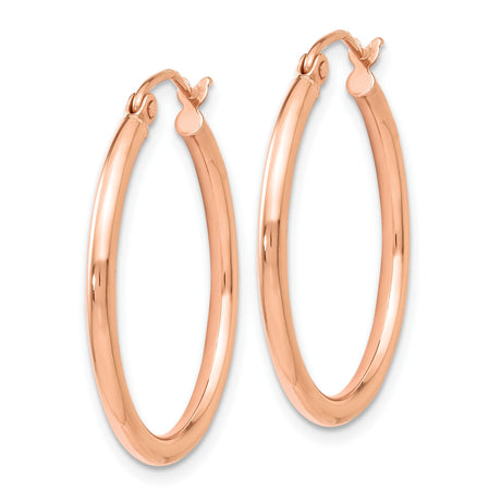 14k Rose Gold Hoop Earrings, Polished Finish Minimalist Round Hoops, Latch Back Closure