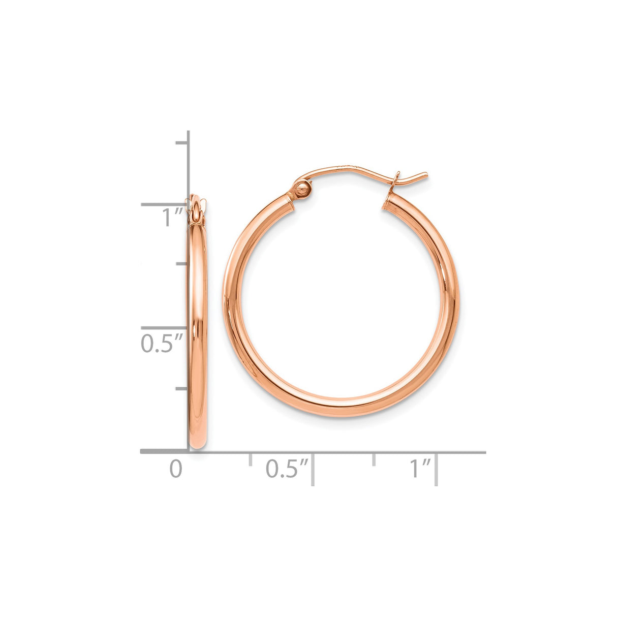 14k Rose Gold Hoop Earrings, Polished Finish Minimalist Round Hoops, Latch Back Closure