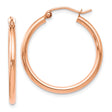 14k Rose Gold Hoop Earrings, Polished Finish Minimalist Round Hoops, Latch Back Closure