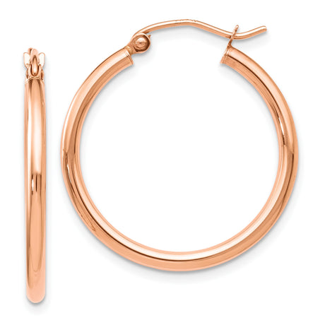 14k Rose Gold Hoop Earrings, Polished Finish Minimalist Round Hoops, Latch Back Closure