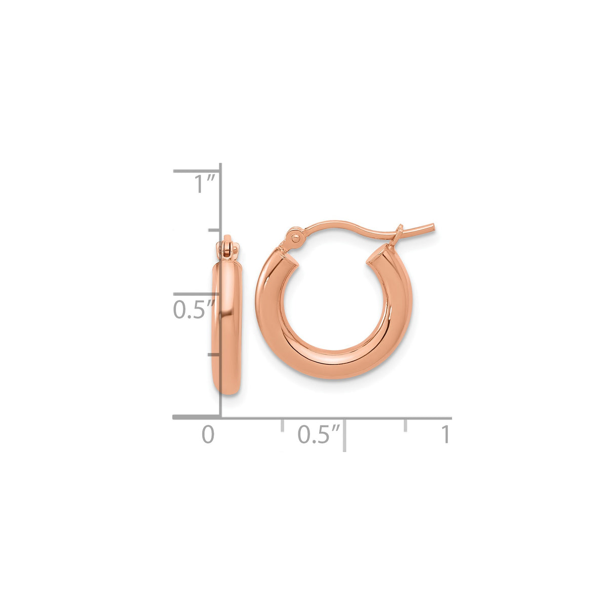 14k Rose Gold Hoop Earrings with Smooth Polished Finish, Lightweight Snap Back Closure