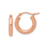 14k Rose Gold Hoop Earrings with Smooth Polished Finish, Lightweight Snap Back Closure