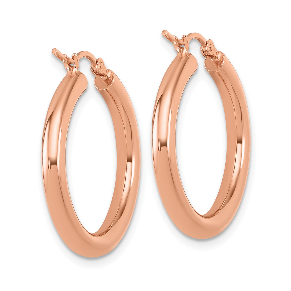 14k Rose Gold Hoop Earrings, Classic Round Polished Design, Lightweight Everyday Jewelry