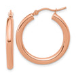 14k Rose Gold Hoop Earrings, Classic Round Polished Design, Lightweight Everyday Jewelry