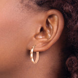 14k Rose Gold Twisted Oval Hoop Earrings, Polished Textured Wavy Design for Women