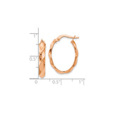 14k Rose Gold Twisted Oval Hoop Earrings, Polished Textured Wavy Design for Women