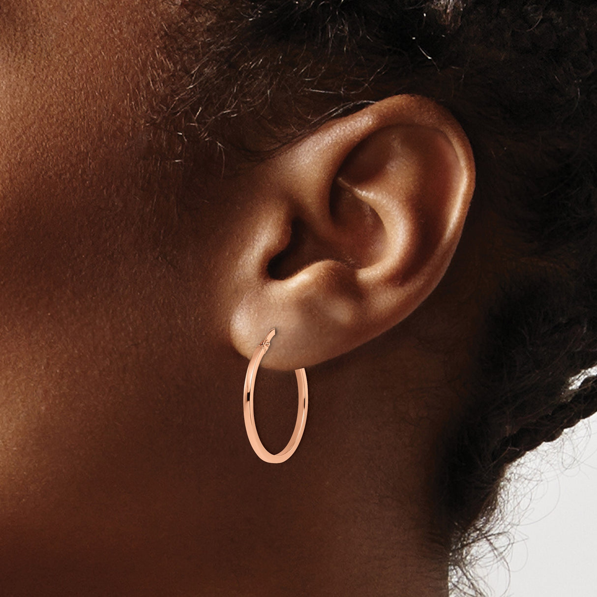 14k Rose Gold Hoop Earrings, Medium Round Polished Italian Made Lightweight Design