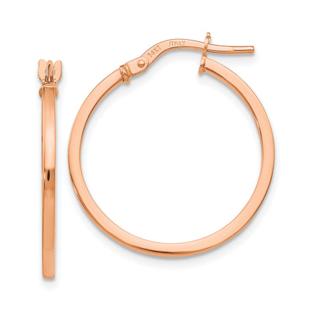 14k Rose Gold Hoop Earrings, Medium Round Polished Italian Made Lightweight Design