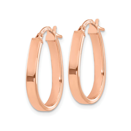 14k Rose Gold Teardrop Hoop Earrings, Polished Finish, Flat Edge Minimalist Design