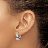 14k White Gold Hoop Earrings with Openwork Scroll Design and Heart Swirls