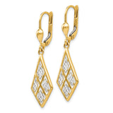 14k Yellow Gold Dangle Earrings with Rhodium Accents, Geometric Lattice Drop Design
