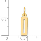 Small Polished Elongated Number 0 Charm Pendant in Real 14k Yellow Gold