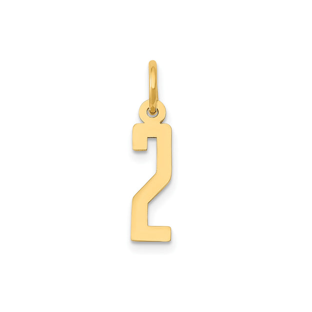 14k Yellow Gold Number Two Pendant Charm, Modern Minimalist Numeral Design for Women or Unisex Wear