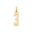 14k Yellow Gold Number 3 Pendant Charm, Bold Block Style for Women or Unisex Wear