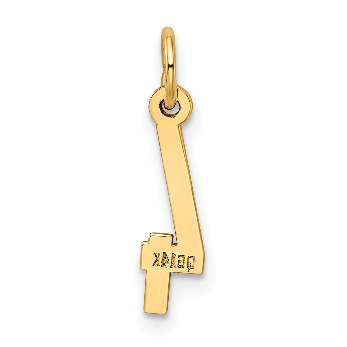 Small Polished Elongated Number 4 Charm Pendant in Real 14k Yellow Gold