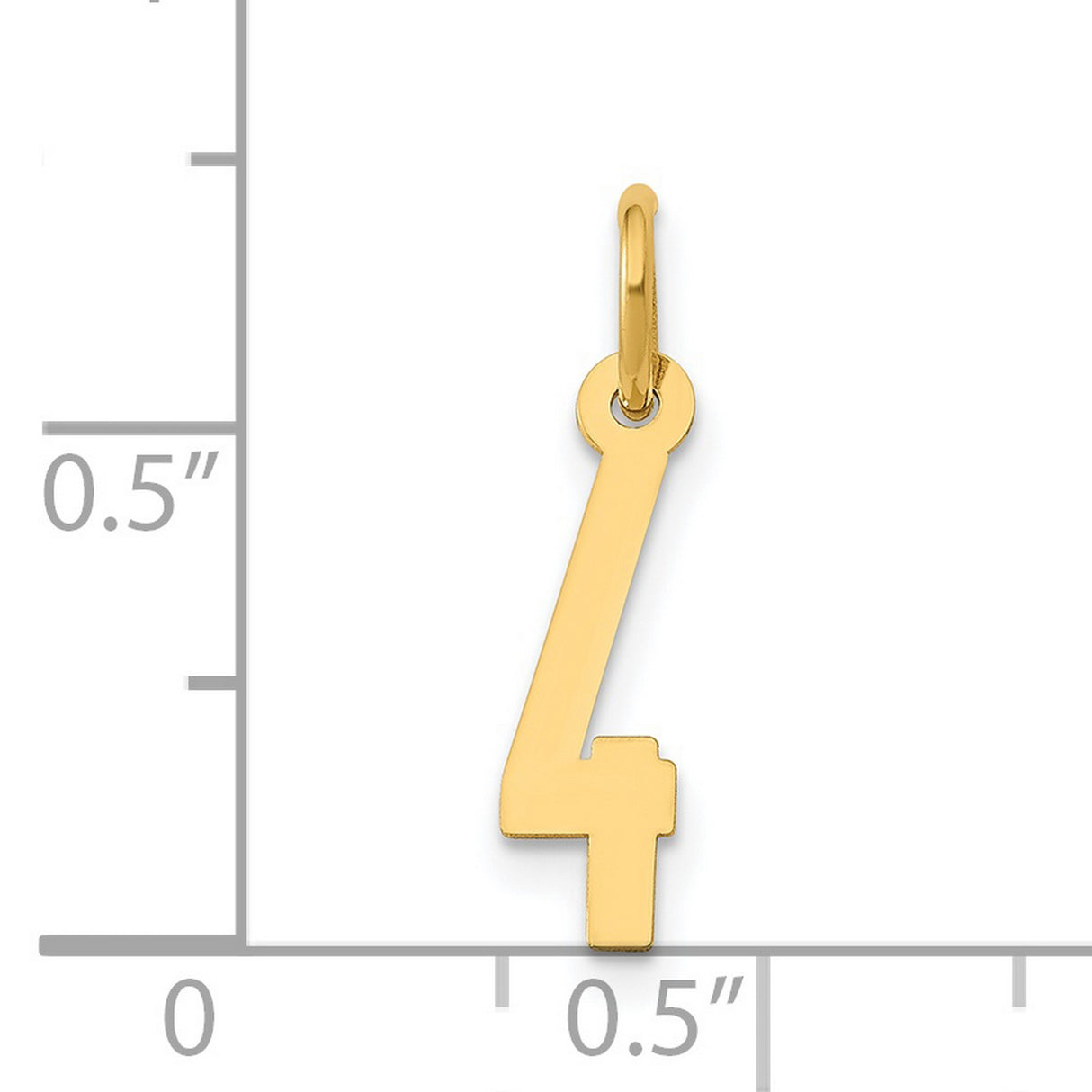 Small Polished Elongated Number 4 Charm Pendant in Real 14k Yellow Gold
