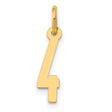 Small Polished Elongated Number 4 Charm Pendant in Real 14k Yellow Gold