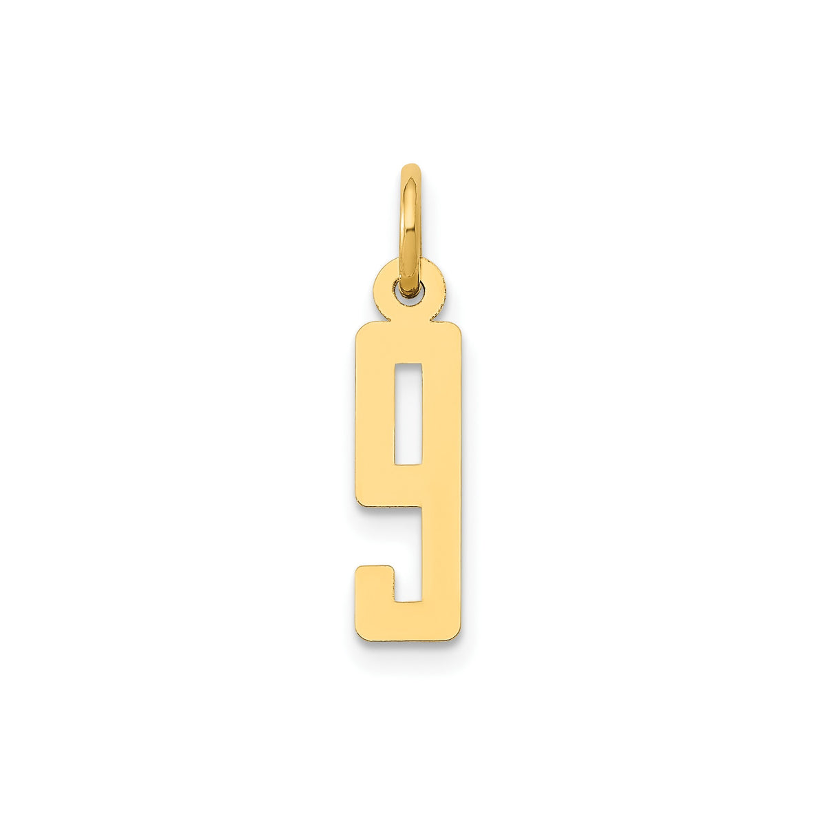 14k Yellow Gold Number 9 Pendant Charm, Polished Block Numeral Design, Unisex Accessory
