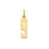 14k Yellow Gold Number 9 Pendant Charm, Polished Block Numeral Design, Unisex Accessory