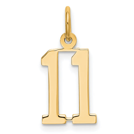 14k Yellow Gold Number 11 Pendant Charm, Unisex Minimalist Sports Jersey Lucky Number Jewelry